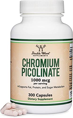 Chromium Picolinate 1000mcg for Healthy Weight Management (High Absorption and Bioavailability) (300 Vegan Safe Capsules, Non-GMO, Gluten Free, Manufactured in The USA) by Double Wood Supplements