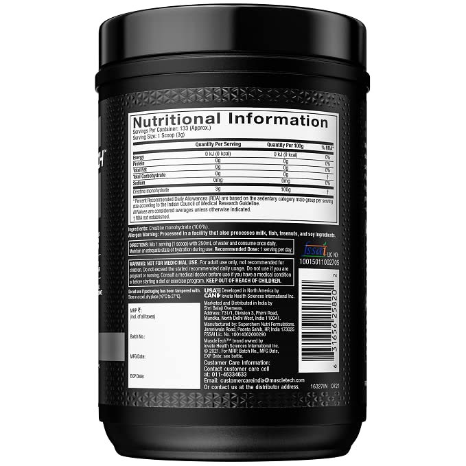 Creatine Monohydrate Powder | MuscleTech Platinum | Pure Micronized | Muscle Recovery + Builder for Men & Women | Workout Supplements | Unflavored (80 Servings)