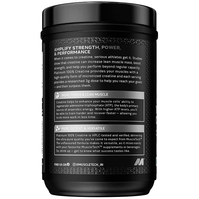 Creatine Monohydrate Powder | MuscleTech Platinum | Pure Micronized | Muscle Recovery + Builder for Men & Women | Workout Supplements | Unflavored (80 Servings)