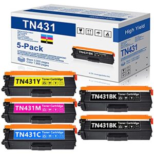 mitocolor 5-pack compatible tn-431 toner cartridge replacement for brother tn431 hl-l8260cdw hl-l8360cdw mfc-l8900cdw mfc-l8610cdw color laser printer (2bk+1c+1m+1y)