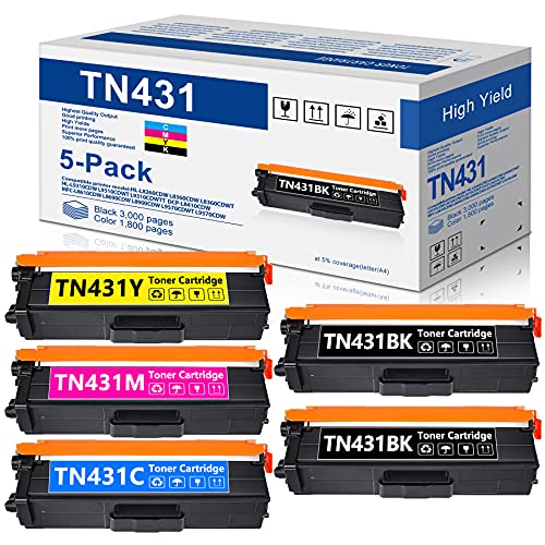 MitoColor 5-Pack Compatible TN-431 Toner Cartridge Replacement for Brother TN431 HL-L8260CDW HL-L8360CDW MFC-L8900CDW MFC-L8610CDW Color Laser Printer (2BK+1C+1M+1Y)