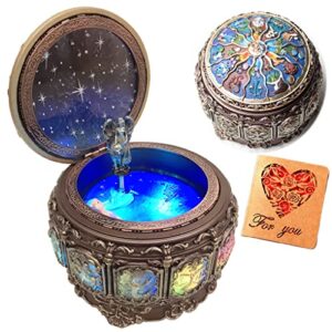 briskfeel vintage music box with constellations rotating goddess led lights twinkling resin carved mechanism musical box with sankyo 18-note wind up signs of the zodiac gift for birthday (upgraded)