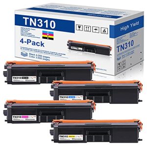 4-pack(1bk+1c+1m+1y) tn310bk tn310c tn310m tn310y toner cartridge replacement for brother tn310 tn-310 to use with hl-4150cdn hl-4570cdwt mfc-9640cdn mfc-9650cdw mfc-9970cdw printer toner