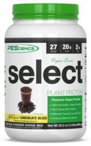 pescience select vegan plant based protein powder, chocolate, 27 serving, pea and brown rice blend
