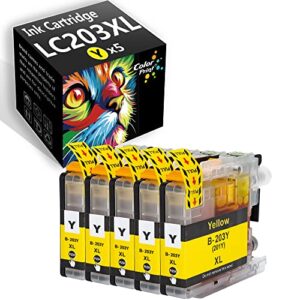 colorprint compatible lc-203 ink cartridge replacement for brother lc203xl lc203 lc-203xl used for mfc-j4320dw mfc-j4420dw mfc-j4620dw mfc-j5520dw mfc-j5620dw mfc-j5720dw printer (5-pack, 5x yellow)