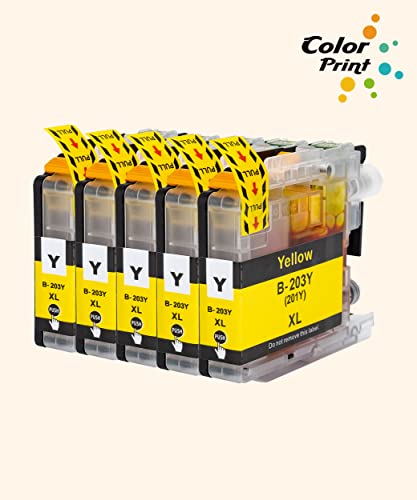 ColorPrint Compatible LC-203 Ink Cartridge Replacement for Brother LC203XL LC203 LC-203XL Used for MFC-J4320DW MFC-J4420DW MFC-J4620DW MFC-J5520DW MFC-J5620DW MFC-J5720DW Printer (5-Pack, 5X Yellow)