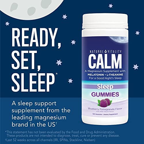 Natural Vitality Calm Sleep, Melatonin & Magnesium Citrate, Sleep Aid Drink Mix, GABA, Sleep Aid, Vegan, Gluten Free & Non-GMO, Mixed Berry, 16 Oz