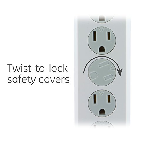 GE 6-Outlet Surge Protector, 2 Pack, 10 Ft Extension Cord, Power Strip, 800 Joules, Flat Plug, Twist-to-Close Safety Covers, Protected Indicator Light, UL Listed, White, 46862