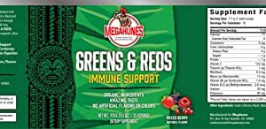 MEGAHUNES - Greens & Reds Immune Support - Dietary Supplement - with Prebiotics and Enzymes - for Immune System Support, Energy, and Digestion - Organic & Gluten-Free - Mixed Berry - 35 Servings