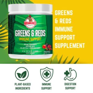 MEGAHUNES - Greens & Reds Immune Support - Dietary Supplement - with Prebiotics and Enzymes - for Immune System Support, Energy, and Digestion - Organic & Gluten-Free - Mixed Berry - 35 Servings