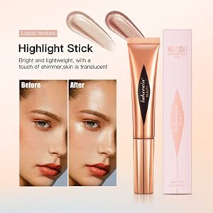 Face Liquid Highlighter Beauty Wand with Cushion Applicator - Natural Matte Finish Shading Bronzer Cream Stick Lightweight, Blendable and Super Silky Cream Contouring - Cruelty-Free and Vegan (04# Highlighter Stick)