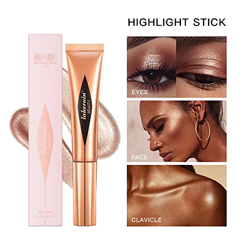 Face Liquid Highlighter Beauty Wand with Cushion Applicator - Natural Matte Finish Shading Bronzer Cream Stick Lightweight, Blendable and Super Silky Cream Contouring - Cruelty-Free and Vegan (04# Highlighter Stick)