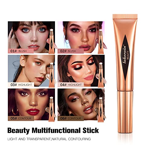 Face Liquid Highlighter Beauty Wand with Cushion Applicator - Natural Matte Finish Shading Bronzer Cream Stick Lightweight, Blendable and Super Silky Cream Contouring - Cruelty-Free and Vegan (04# Highlighter Stick)