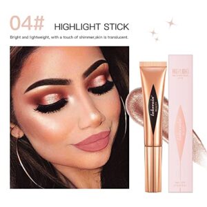 Face Liquid Highlighter Beauty Wand with Cushion Applicator - Natural Matte Finish Shading Bronzer Cream Stick Lightweight, Blendable and Super Silky Cream Contouring - Cruelty-Free and Vegan (04# Highlighter Stick)