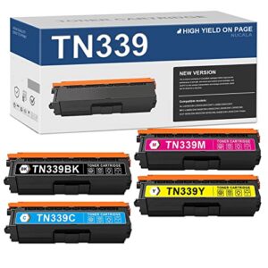 4 pack tn339 tn-339 (tn-339bk tn-339c tn-339m tn-339y) toner cartridge set replacement for brother hl-l8350cdw hl-l8250cdn hl-l8350cdwt mfc-l8850cdw mfc-l8600cdw printer (1bk+1c+1m+1y)