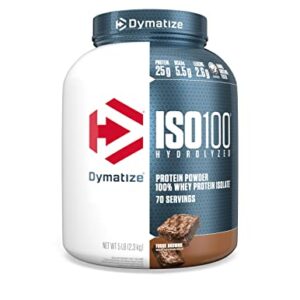Dymatize ISO100 Hydrolyzed Protein Powder, 100% Whey Isolate Protein, 25g of Protein, 5.5g BCAAs, Gluten Free, Fast Absorbing, Easy Digesting, Fudge Brownie, 5 Pound