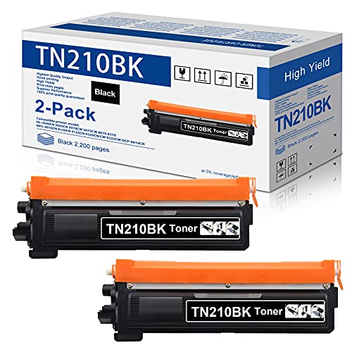 High Yield TN210 TN210BK Toner Cartridge Replacement for Brother TN-210 HL-3040CN HL-3045CN HL-3070CW HL-3075CW MFC-9010CN MFC-9120CN MFC-9125CN MFC-9320CW Printer Toner (Black, 2-Pack)