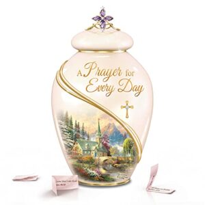 the bradford exchange a prayer for every day porcelain jar adorned with thomas kinkade art, a religious cross-shaped topper and 22k gold accents & includes 365 prayer cards