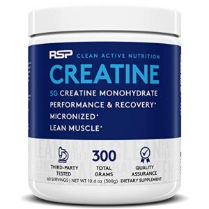 rsp creatine monohydrate – pure micronized creatine powder supplement for increased strength, muscle recovery, and performance for men & women, unflavored, 10.6 ounce