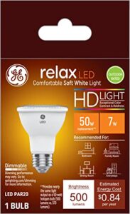 ge lighting 45441 relax hd led (50-watt replacement) 500-lumen par20 bulb with medium base, soft white, 1-pack