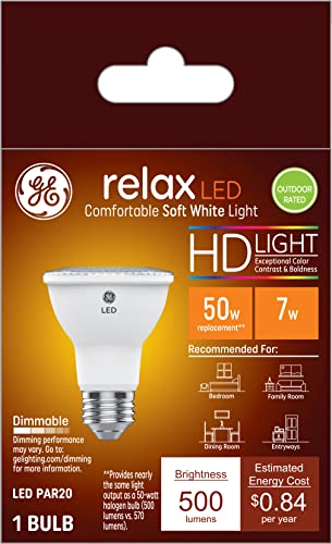 GE Lighting 45441 Relax HD LED (50-Watt Replacement) 500-Lumen PAR20 Bulb with Medium Base, Soft White, 1-Pack