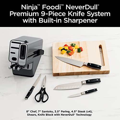 Ninja K32009 Foodi NeverDull Premium Knife System, 9 Piece Knife Block Set with Built-in Sharpener, German Stainless Steel Knives, Black