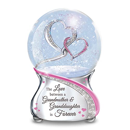 The Love Between A Grandmother & Granddaughter Musical Glitter Globe Featuring Entwined Silver & Glittery Pave Hearts