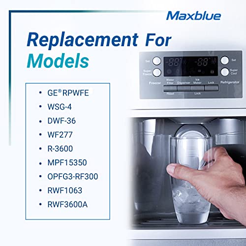 Maxblue RPWFE (with CHIP) NSF 401 Certified Refrigerator Water Filter, Replacement for GE® RPWFE, RPWF, WSG-4, WF277, GFE28GMKES, PFE28KBLTS, GFD28GSLSS, PWE23KSKSS, GYE22HMKES, DFE28JSKSS