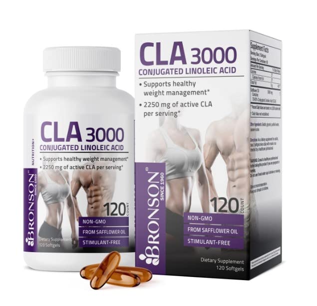 Bronson CLA 3000 Extra High Potency Supports Healthy Weight Management Lean Muscle Mass Non-Stimulating Conjugated Linoleic Acid 120 Softgels