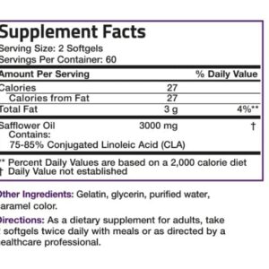 Bronson CLA 3000 Extra High Potency Supports Healthy Weight Management Lean Muscle Mass Non-Stimulating Conjugated Linoleic Acid 120 Softgels