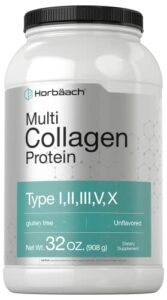 multi collagen protein powder 32 oz | type i, ii, iii, v, x | hydrolyzed collagen peptides | keto & paleo friendly | unflavored & gluten free | by horbaach