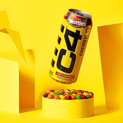Cellucor C4 Energy Drink, Skittles, Carbonated Sugar Free Pre Workout Performance Drink with no Artificial Colors or Dyes, 16 Oz, Pack of 12
