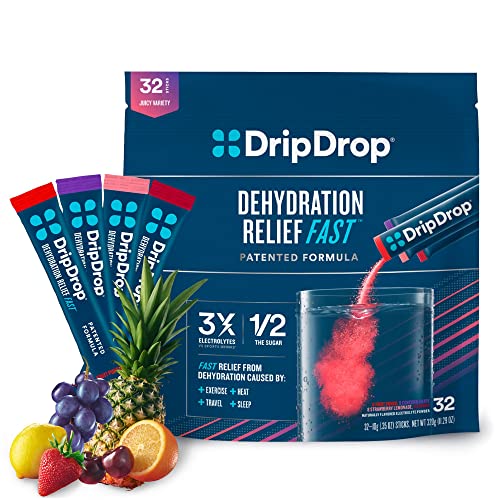 DripDrop Hydration - Electrolyte Powder Packets - Grape, Fruit Punch, Strawberry Lemonade, Cherry - 32 Count