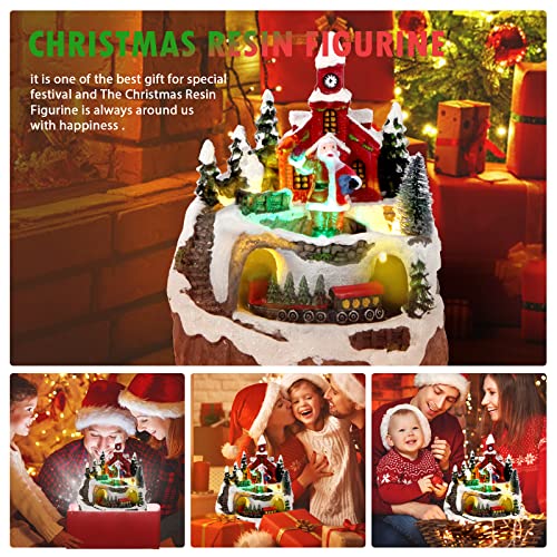 Christmas Decorations Snow Village Resin Building Figurines Revolving Train Musical Snow Globe Christmas Collectible Buildings 8 Music for Vintage Christmas Decor for Kids (Santa Claus)