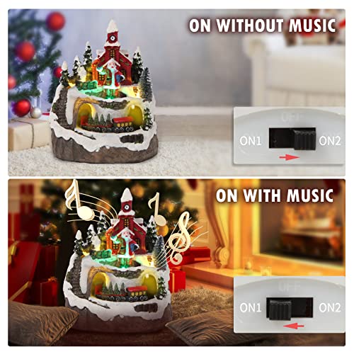 Christmas Decorations Snow Village Resin Building Figurines Revolving Train Musical Snow Globe Christmas Collectible Buildings 8 Music for Vintage Christmas Decor for Kids (Santa Claus)