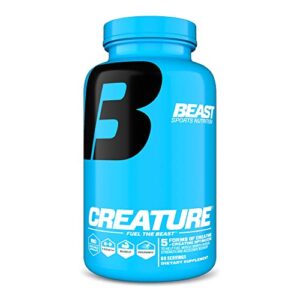 beast sports nutrition creature – 180 vegetable capsules – 5 forms of creatine + creatine optimizers – improve strength, muscle tone, endurance, recovery & energy production – 60 servings