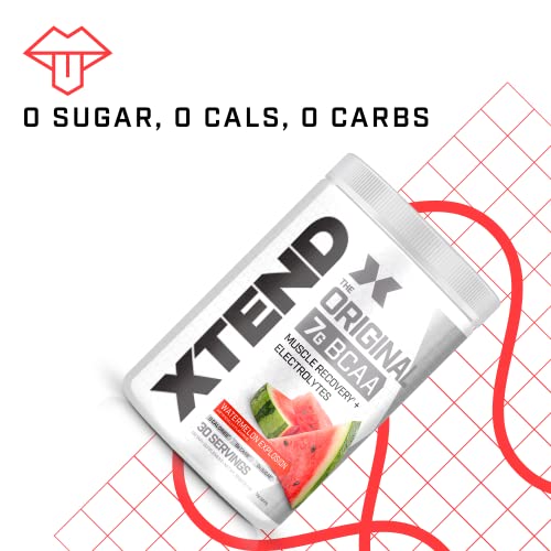 XTEND Original BCAA Powder Watermelon Explosion - Sugar Free Post Workout Muscle Recovery Drink with Amino Acids - 7g BCAAs for Men & Women - 30 Servings