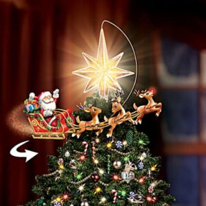 Rudolph The Red-Nosed Reindeer Hand-Painted Tree Topper Featuring A Hand-Painted Santa, Sleigh & Reindeer Team That Rotates Around an Illuminated Star