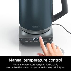 Ninja KT200BL Precision Temperature Electric Kettle, 1500 watts, BPA Free, Stainless, 7-Cup Capacity, Hold Temp Setting, Blue Stainless