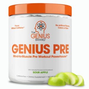 genius pre workout powder, sour apple – all-natural nootropic pre-workout & caffeine-free nitric oxide booster supplement with beta alanine & alpha gpc – no artificial flavors, sweeteners, or dyes