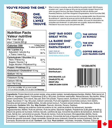 ONE Protein Bars, Birthday Cake, Gluten Free Protein Bars with 20g Protein and only 1g Sugar, Guilt-Free Snacking for High Protein Diets, 2.12 Oz, 12 Count