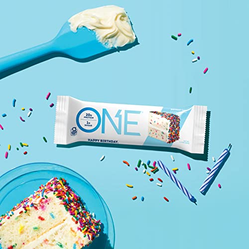 ONE Protein Bars, Birthday Cake, Gluten Free Protein Bars with 20g Protein and only 1g Sugar, Guilt-Free Snacking for High Protein Diets, 2.12 Oz, 12 Count