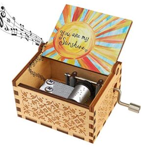ruye you are my sunshine music box, hand crank musical box vintage wood carved engraved musical box-gifts for birthday/christmas/valentine’s day (white)