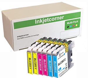 inkjetcorner compatible ink cartridges replacement for lc203cl lc203xl for use with mfc-j460dw mfc-j480dw mfc-j485dw mfc-j680dw mfc-j880dw mfc-j885dw (2 cyan 2 magenta 2 yellow, 6-pack)