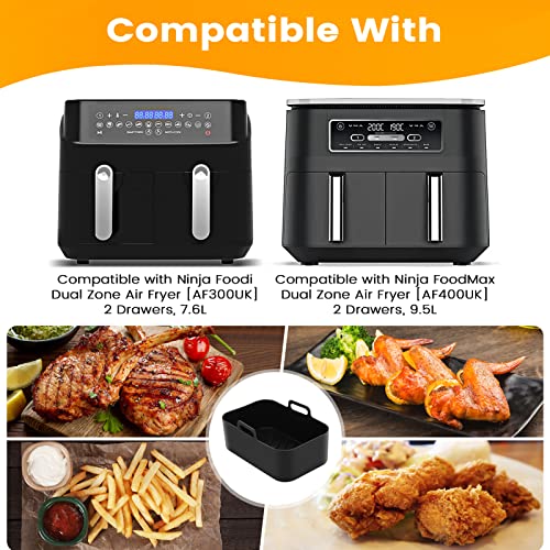 2Pcs Air Fryer Silicone Pot for Ninja Foodi Dual DZ201 8QT, Reusable Silicone Airfryer Liner with Heat Proof Gloves, Rectangle Silicone Air Fryer Oven Basket Accessories for Ninja 8 QT Air Fryer