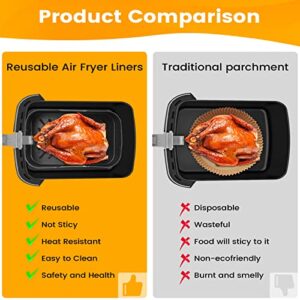 2Pcs Air Fryer Silicone Pot for Ninja Foodi Dual DZ201 8QT, Reusable Silicone Airfryer Liner with Heat Proof Gloves, Rectangle Silicone Air Fryer Oven Basket Accessories for Ninja 8 QT Air Fryer