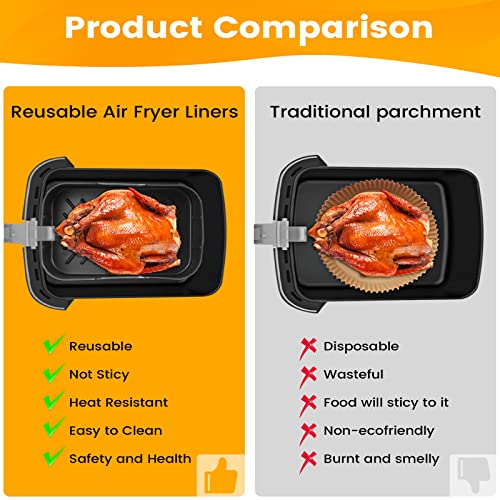 2Pcs Air Fryer Silicone Pot for Ninja Foodi Dual DZ201 8QT, Reusable Silicone Airfryer Liner with Heat Proof Gloves, Rectangle Silicone Air Fryer Oven Basket Accessories for Ninja 8 QT Air Fryer