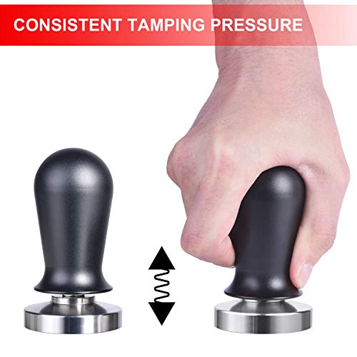 53mm Calibrated Espresso Tamper, MATOW Calibrated Coffee Tamper with Spring Loaded Anodized Aluminum Handle Stainless Steel Flat Base, Professional Espresso Hand Tamper(Aluminum Handle, 53mm Tamper)