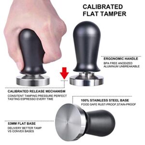 53mm Calibrated Espresso Tamper, MATOW Calibrated Coffee Tamper with Spring Loaded Anodized Aluminum Handle Stainless Steel Flat Base, Professional Espresso Hand Tamper(Aluminum Handle, 53mm Tamper)