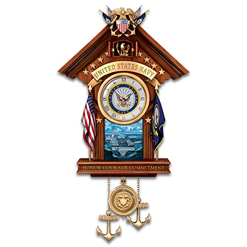 The Bradford Exchange United States Navy Mahogany-Finished Wood Toned Cuckoo Clock